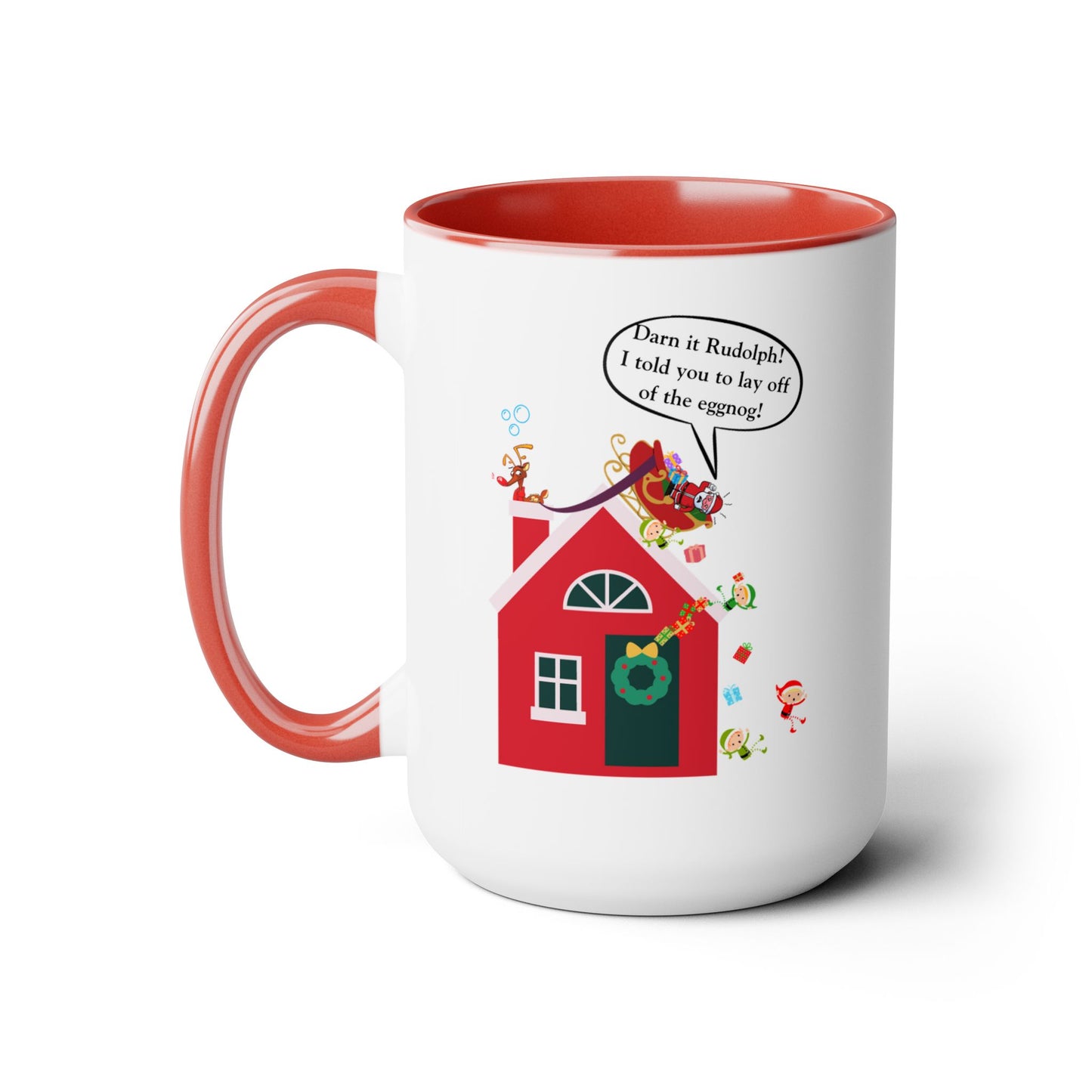 Darn It Rudolph! Angry Santa Two-Tone Christmas Coffee Mug, 15oz