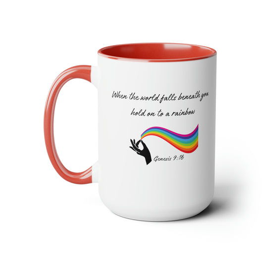 Hold On To A Rainbow Genesis 9:16 scripture reference 15 ounce Coffee Mug