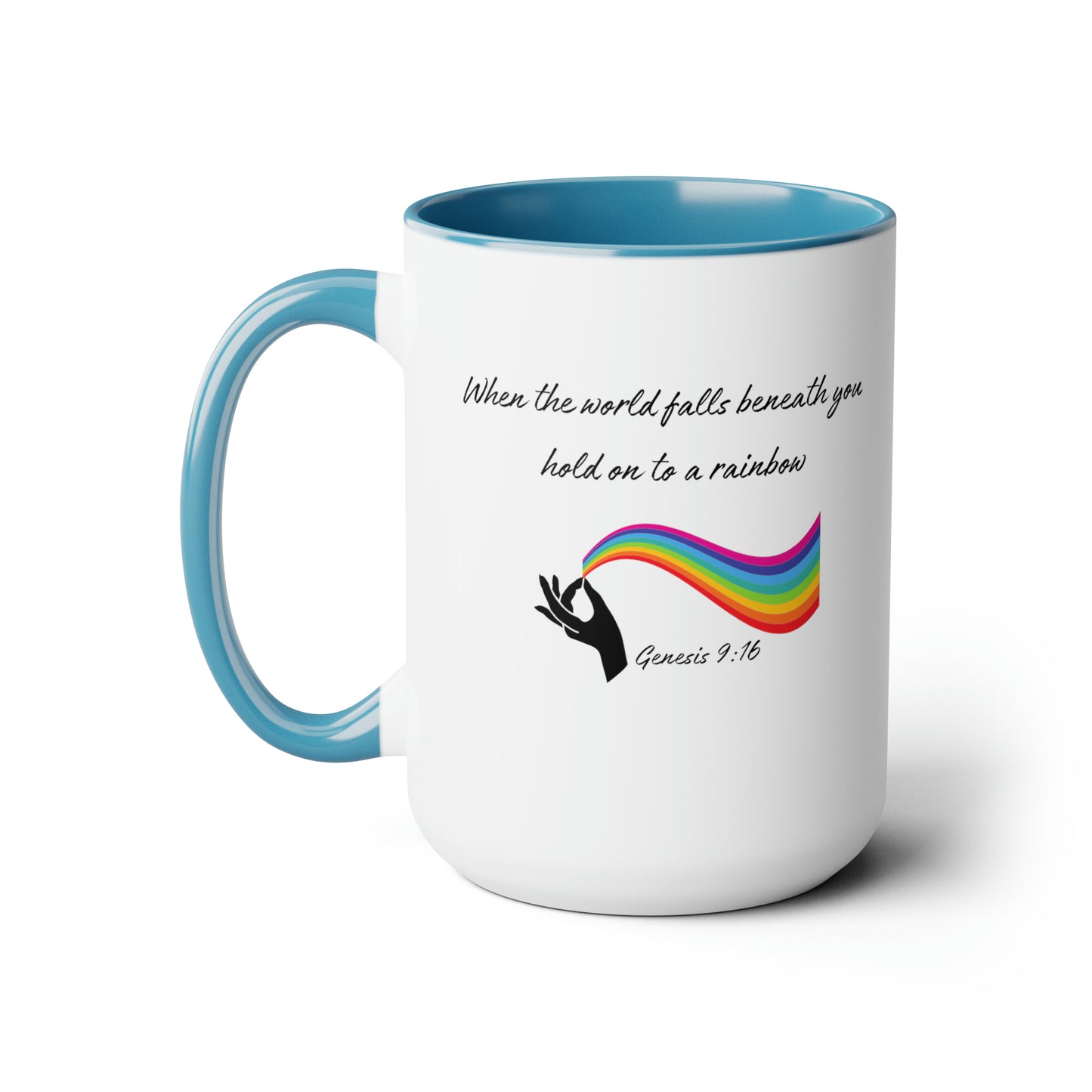 Hold On To A Rainbow Genesis 9:16 scripture reference 15 ounce Coffee Mug