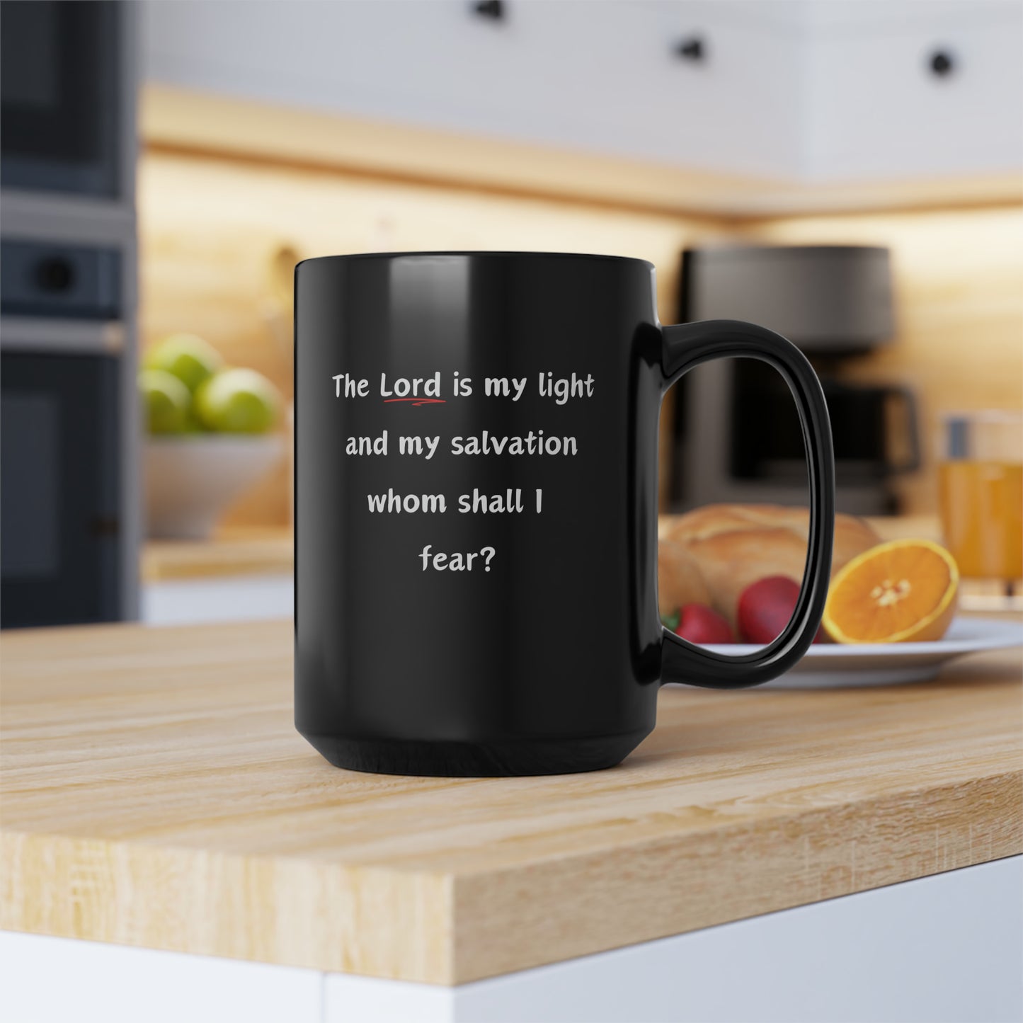 The Light At The End Of The Tunnel Psalm 27:1 Black Coffee Mug, 15oz