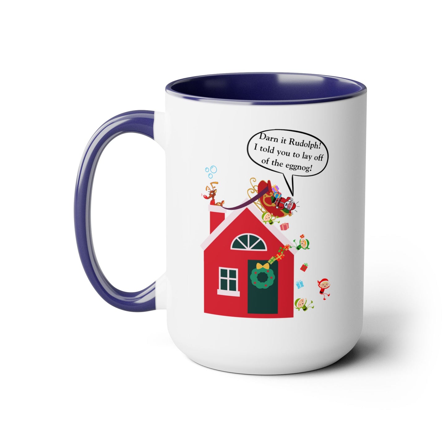 Darn It Rudolph! Angry Santa Two-Tone Christmas Coffee Mug, 15oz